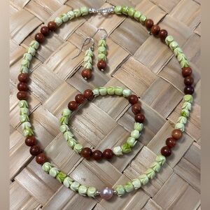 Pakalana & ‘Iliahi Necklace Edison Pearl Earrings Bracelet Set Sterling Silver